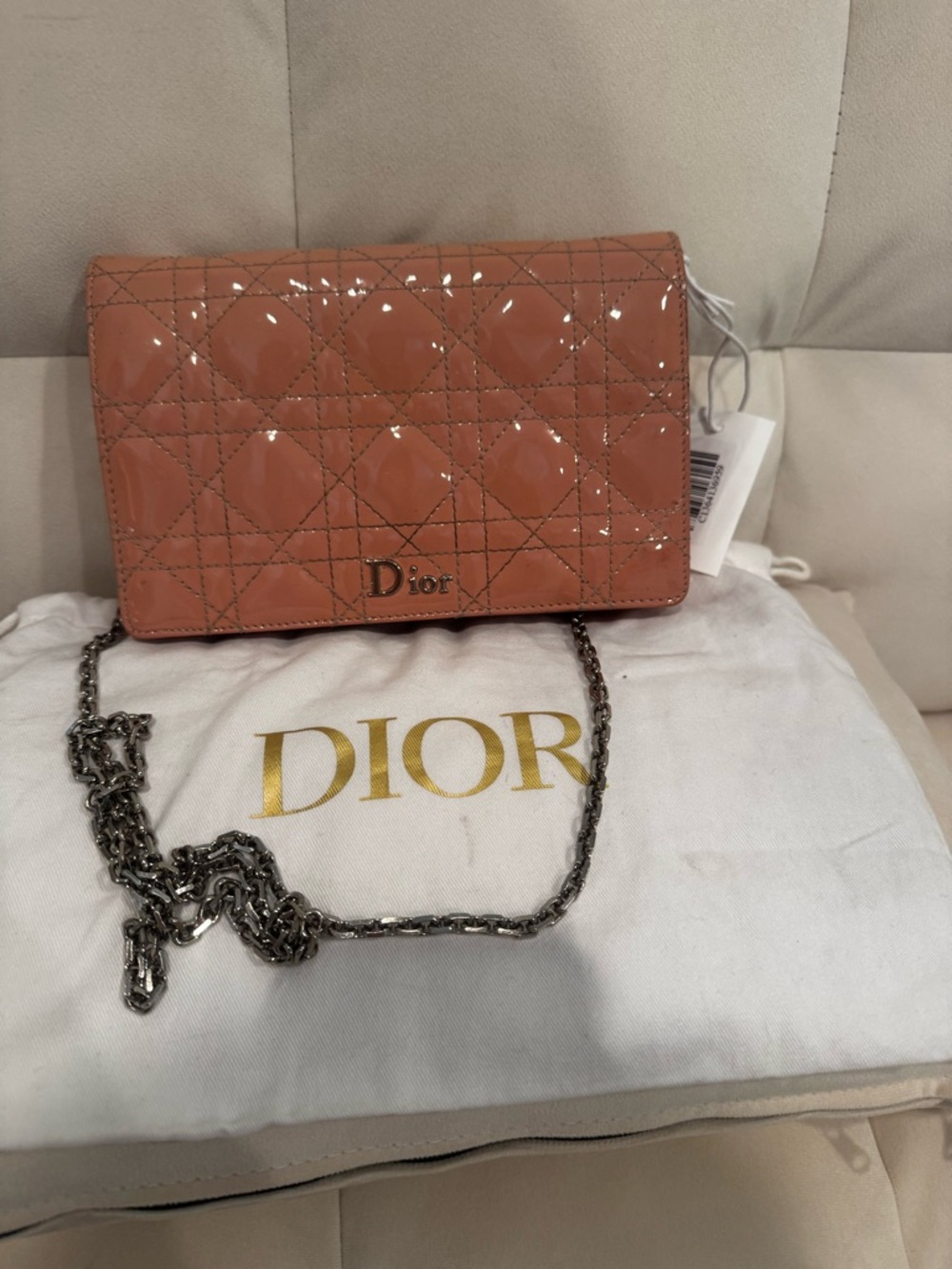 Dior Quilted Patent Leather Crossbody - Peach Pink with Silver Chain